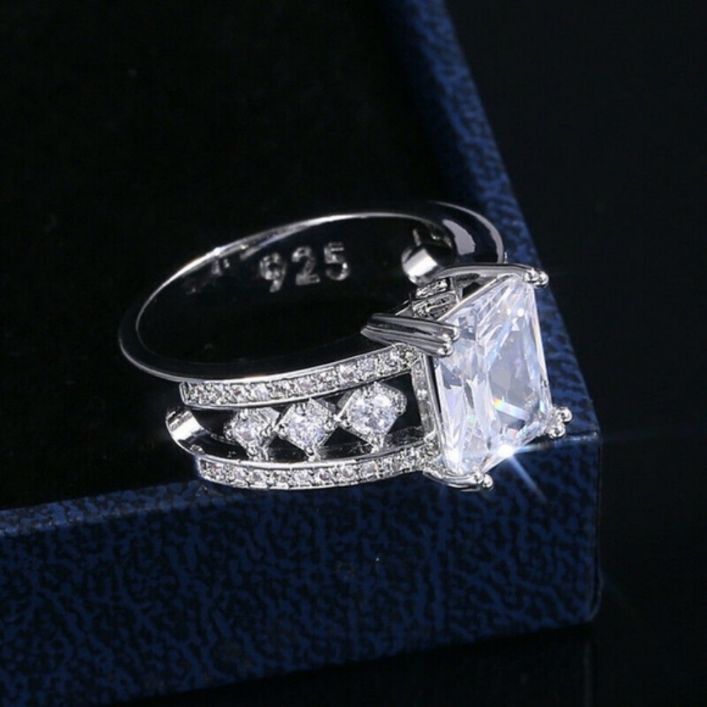 925 Silver Jewelry White Sapphire Ring New - Picture 4 of 4